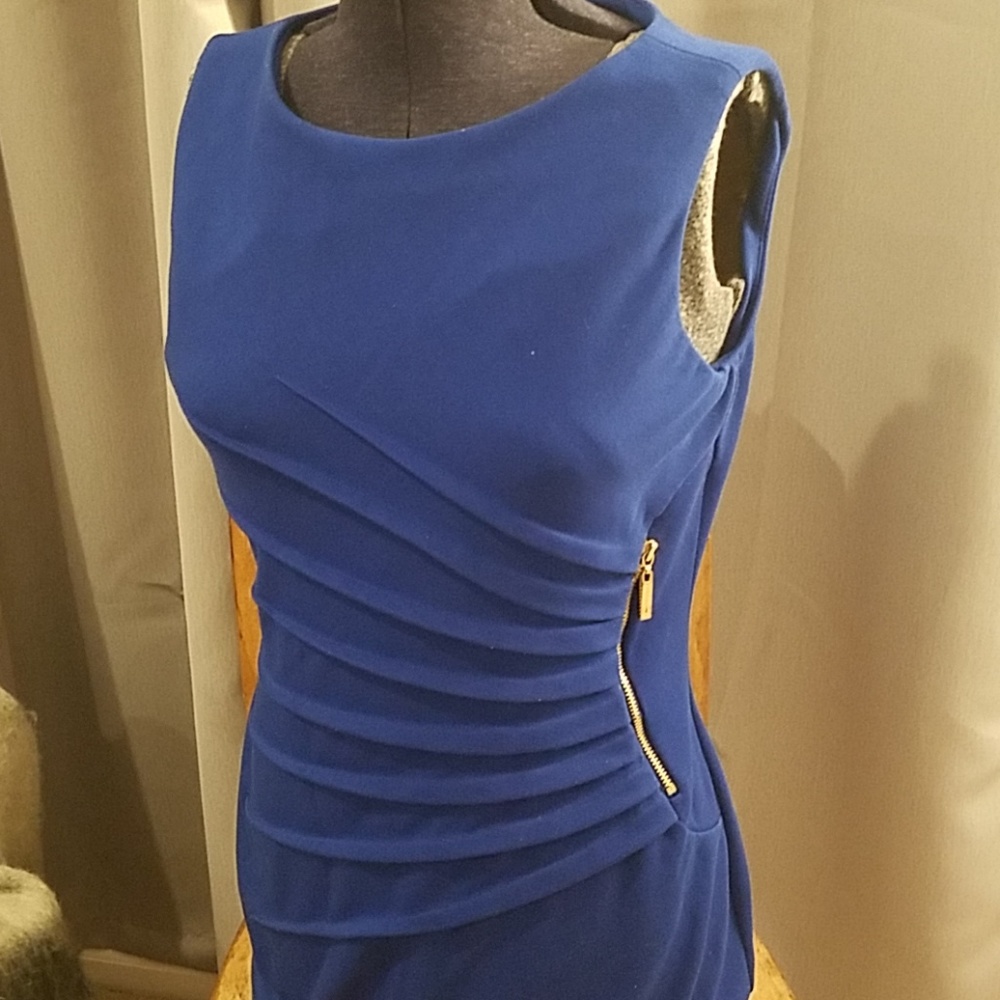 Ivanka Trump Royal Blue Sleeveless Sheath Dress with Gold Zipper